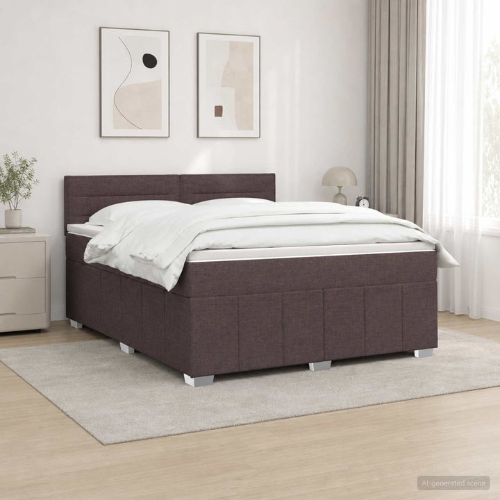 LED boksmadrasseng med madras Mørk Brun 180 x 200 cm Stof