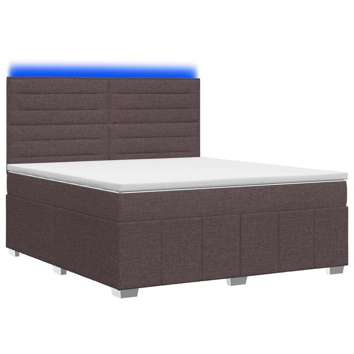 LED boksmadrasseng med madras Mørk Brun 180 x 200 cm Stof