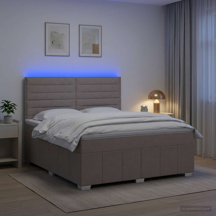 LED boksmadrasseng med madras Gråbrun 140 x 200 cm Stof