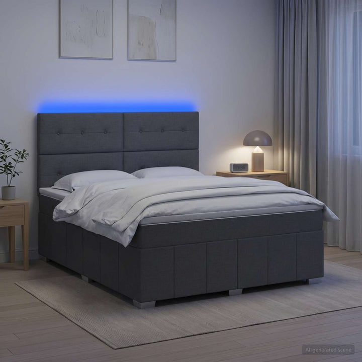 LED boksmadrasseng med madras Mørkegrå 140 x 200 cm Stof