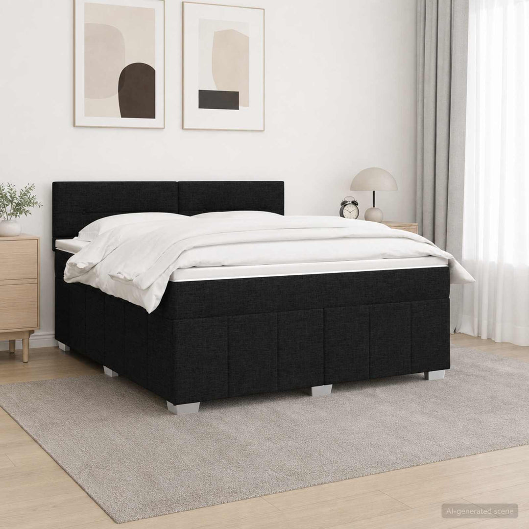 LED boksmadrasseng med madras Sort 140 x 190 cm Stof