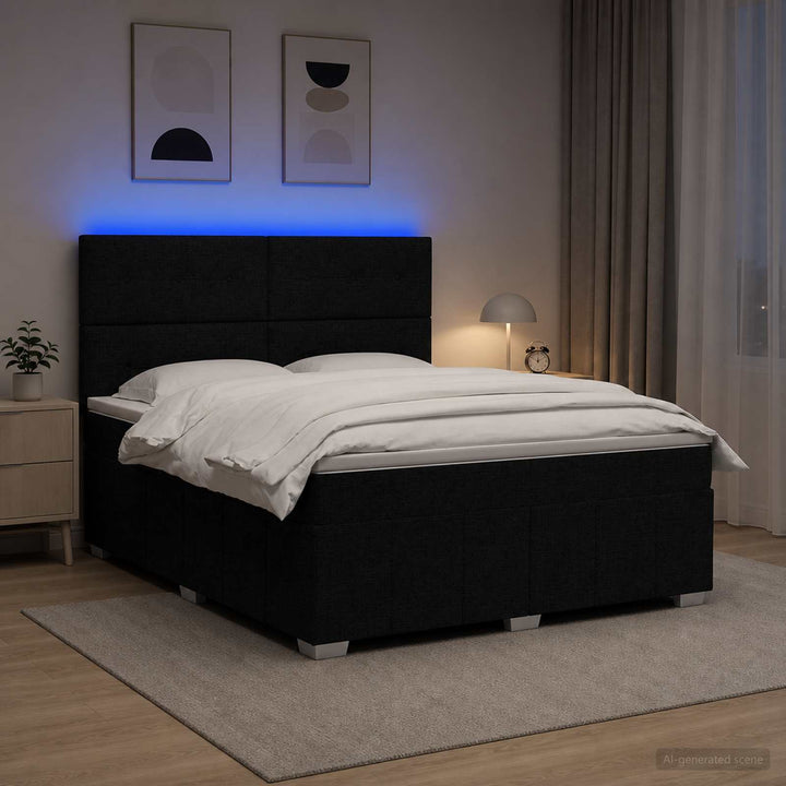 LED boksmadrasseng med madras Sort 140 x 200 cm Stof