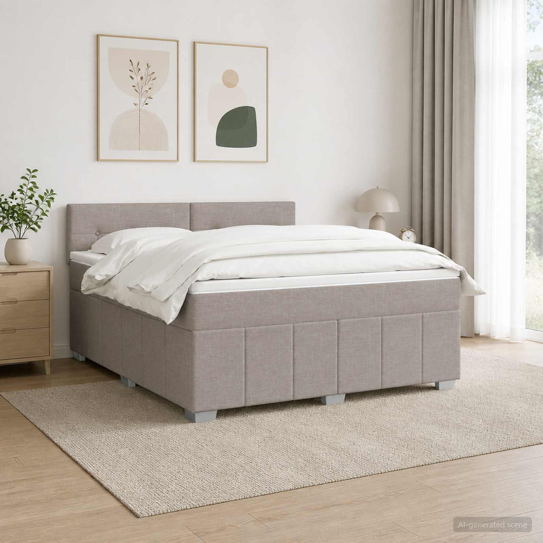 LED boksmadrasseng med madras Gråbrun 140 x 190 cm Stof