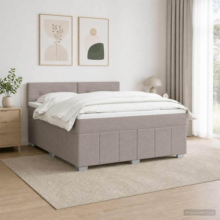 LED boksmadrasseng med madras Gråbrun 140 x 190 cm Stof