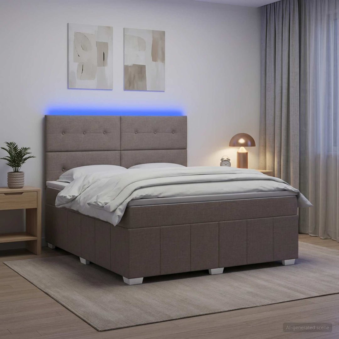 LED boksmadrasseng med madras Gråbrun 160 x 200 cm Stof