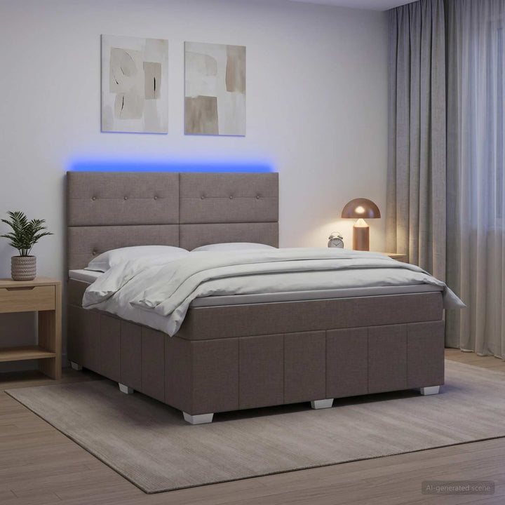 LED boksmadrasseng med madras Gråbrun 140 x 200 cm Stof
