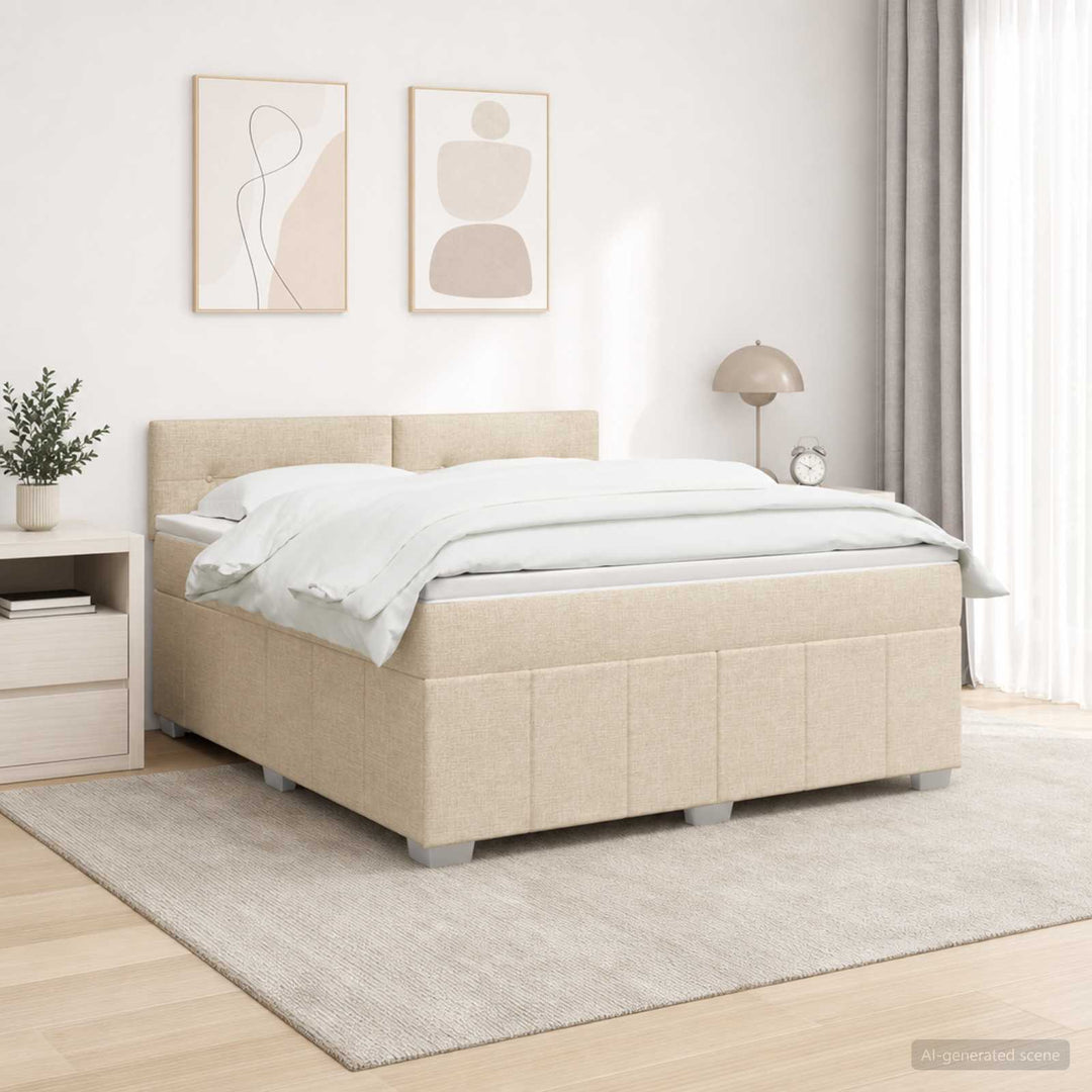 LED boksmadrasseng med madras Cremefarvet 140 x 200 cm Stof