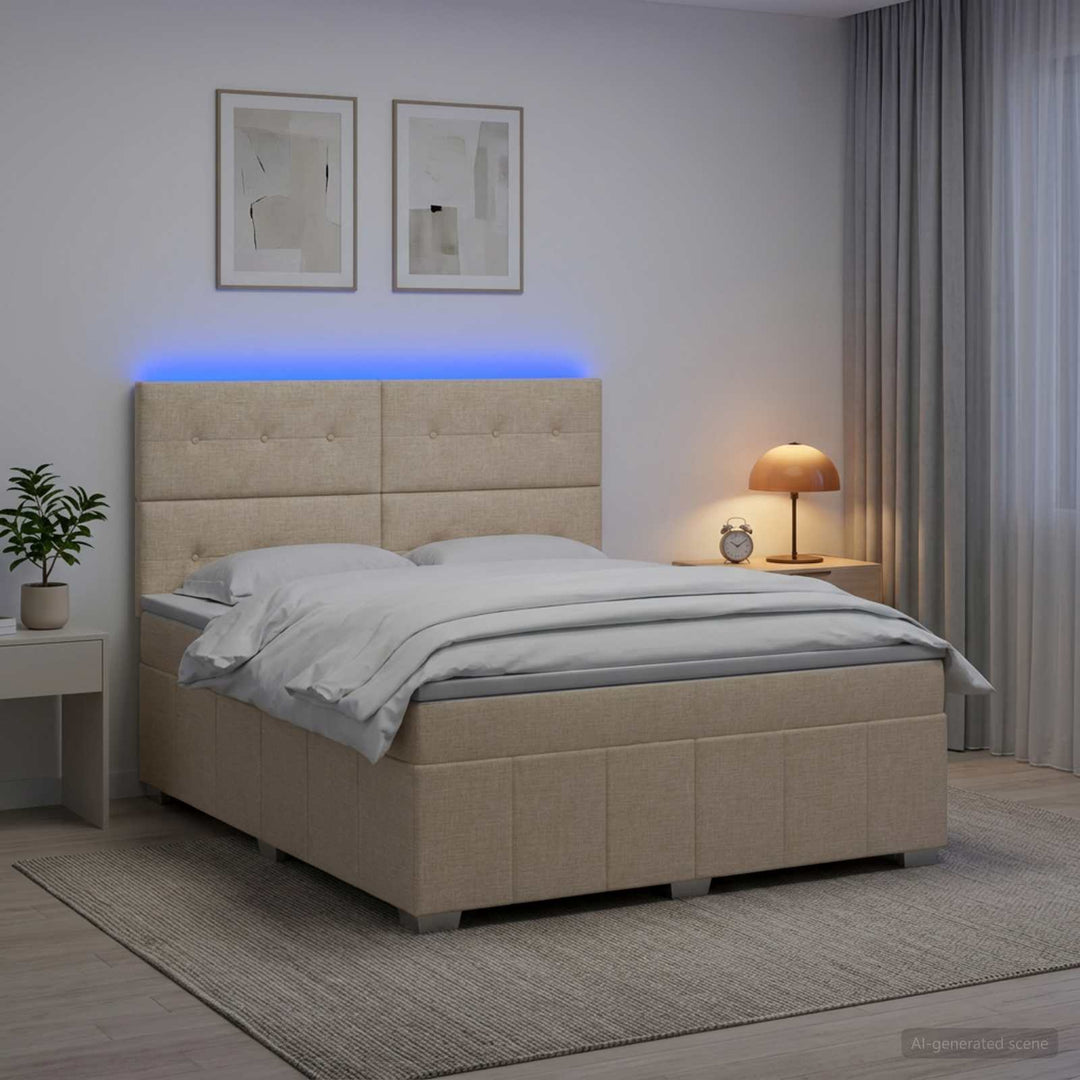 LED boksmadrasseng med madras Cremefarvet 140 x 190 cm Stof