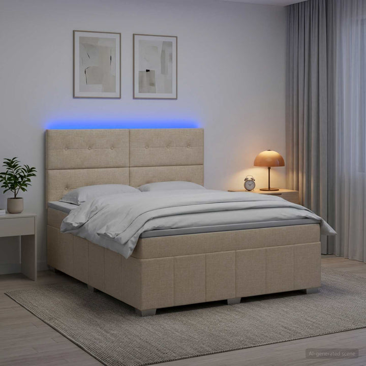 LED boksmadrasseng med madras Cremefarvet 140 x 200 cm Stof