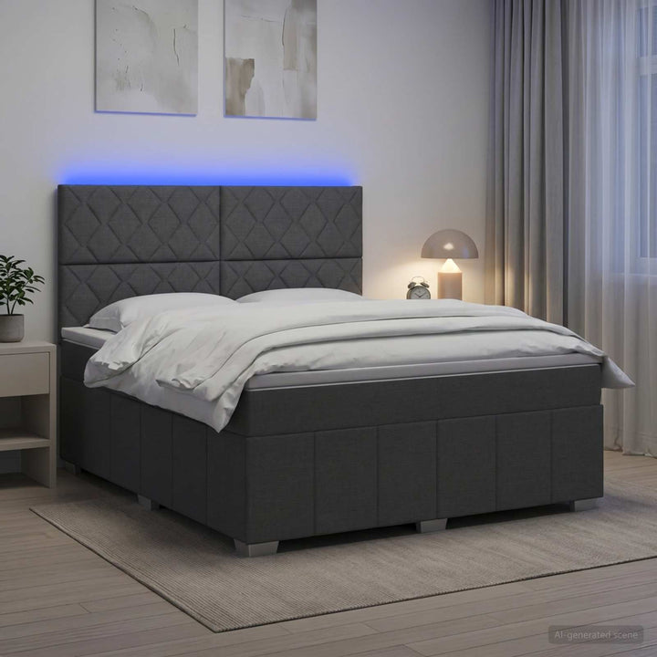 LED boksmadrasseng med madras Mørkegrå 140 x 190 cm Stof