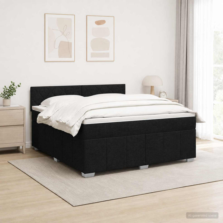 LED boksmadrasseng med madras Sort 140 x 200 cm Stof