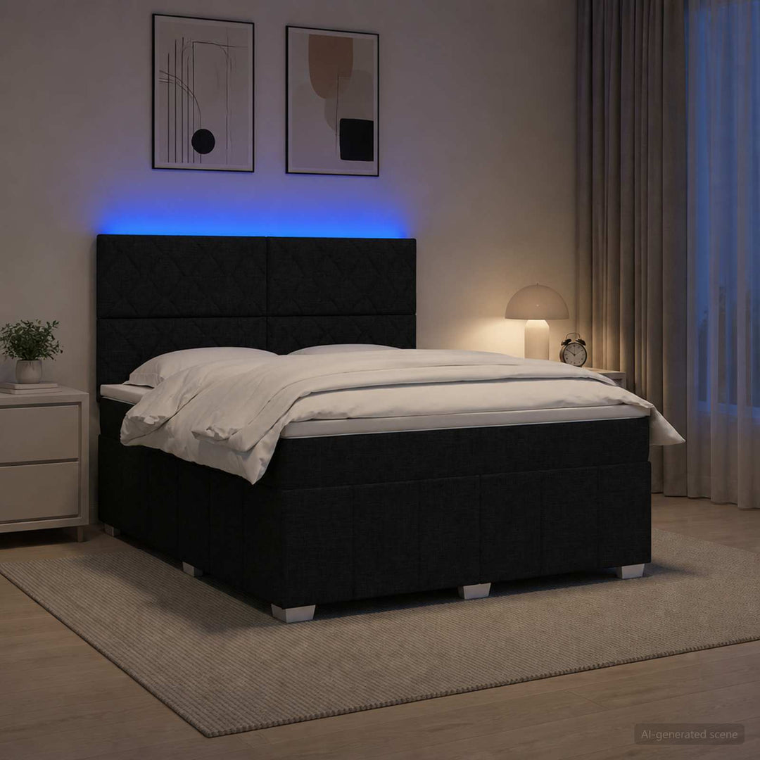 LED boksmadrasseng med madras Sort 140 x 200 cm Stof