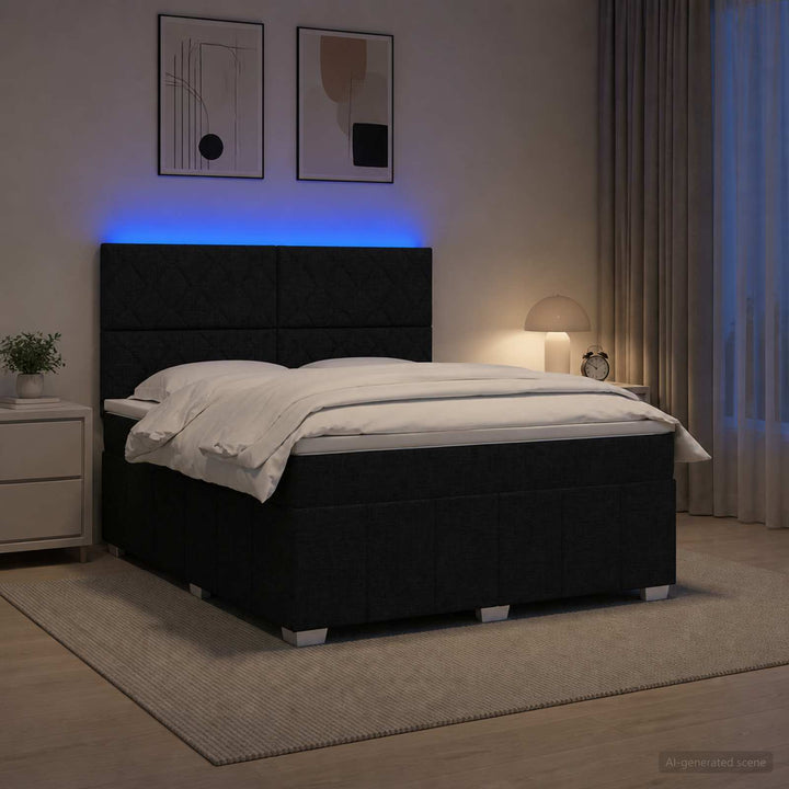 LED boksmadrasseng med madras Sort 140 x 200 cm Stof