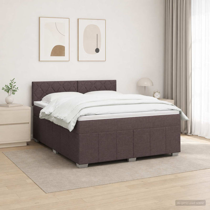 LED boksmadrasseng med madras Mørk Brun 140 x 200 cm Stof