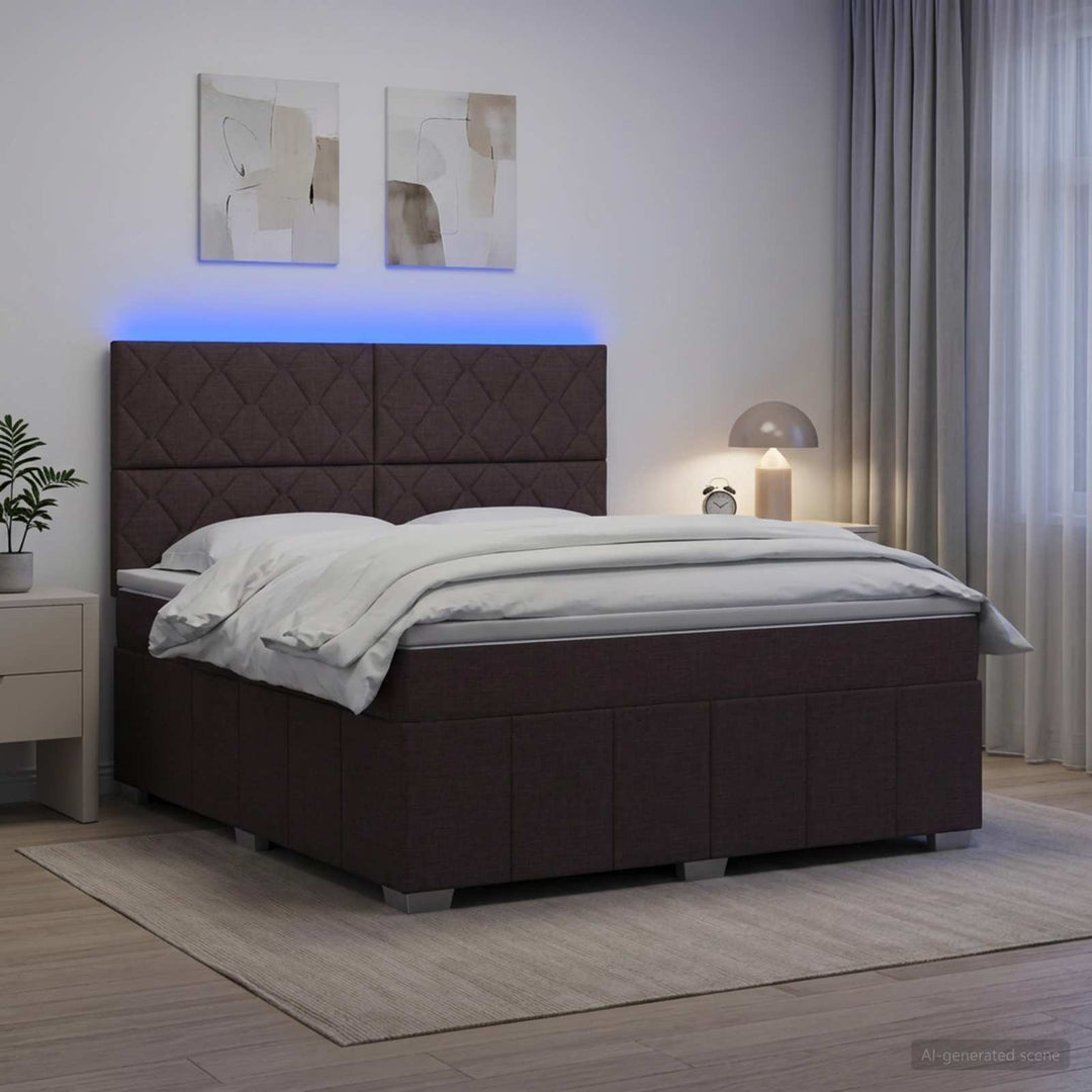 LED boksmadrasseng med madras Mørk Brun 160 x 200 cm Stof