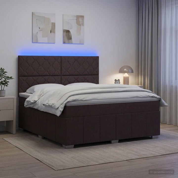 LED boksmadrasseng med madras Mørk Brun 140 x 200 cm Stof