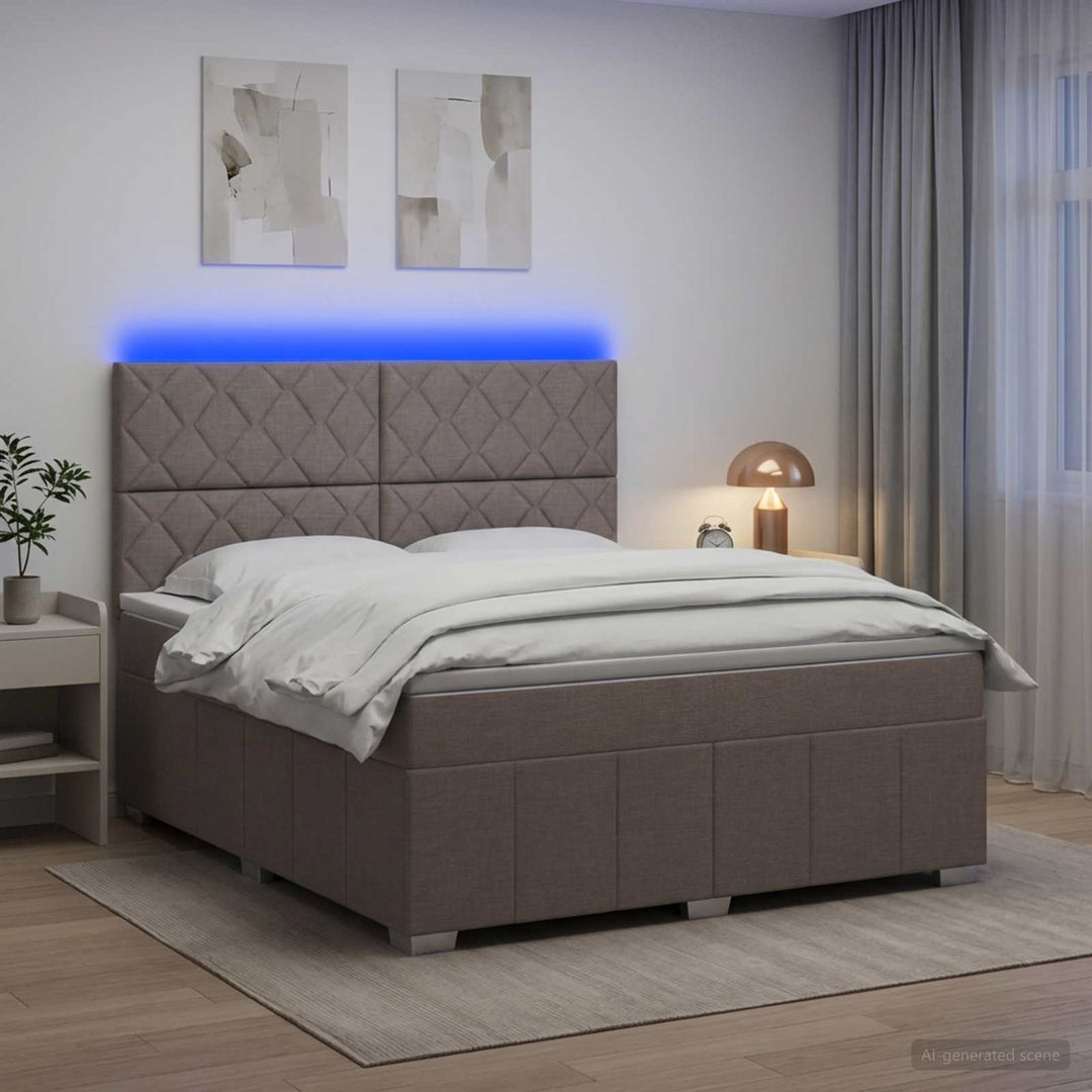 LED boksmadrasseng med madras Gråbrun 140 x 190 cm Stof