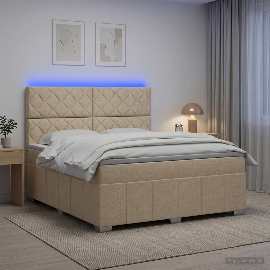 LED boksmadrasseng med madras Cremefarvet 140 x 200 cm Stof