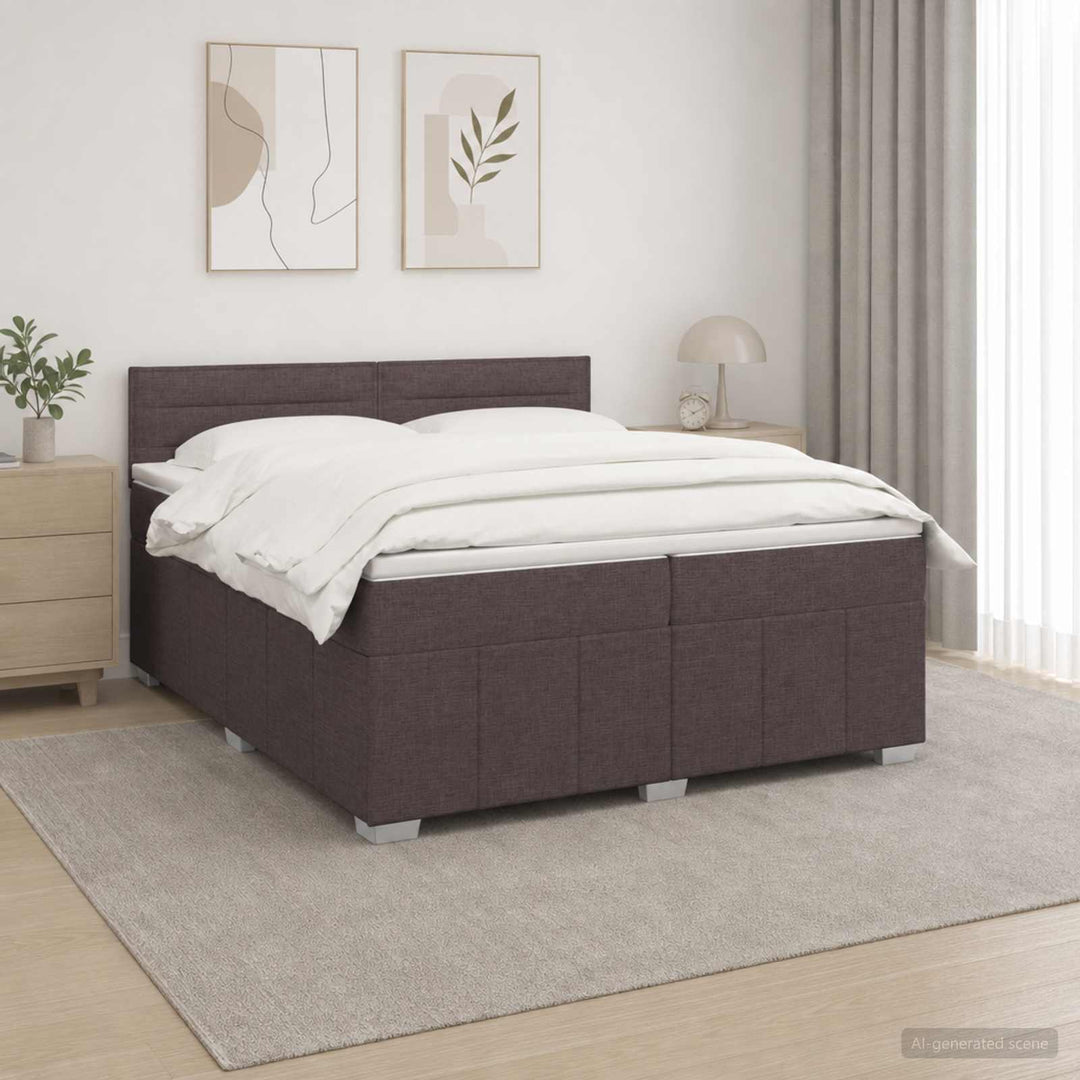 LED boksmadrasseng med madras Mørk Brun 200 x 200 cm Stof