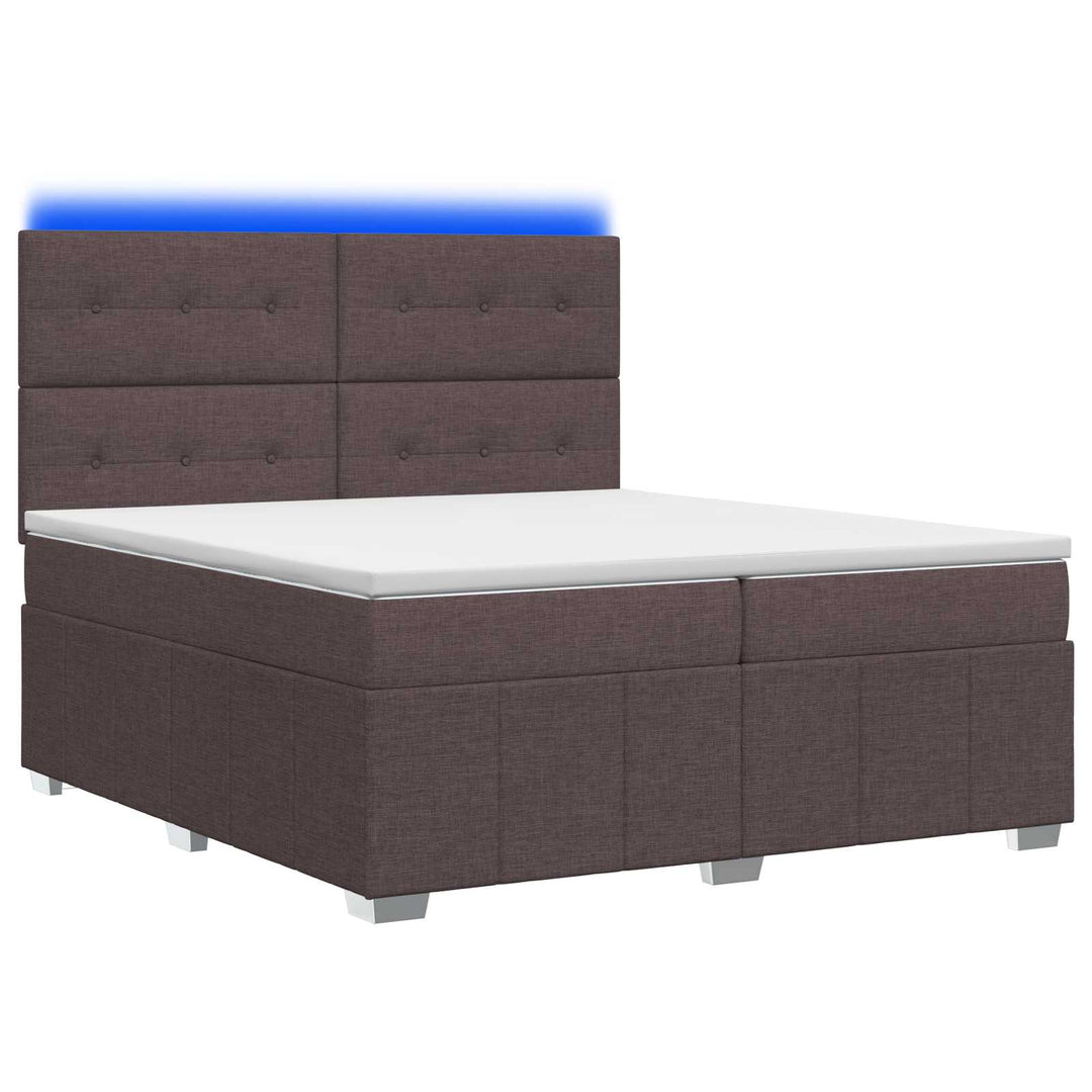 LED boksmadrasseng med madras Mørk Brun 200 x 200 cm Stof
