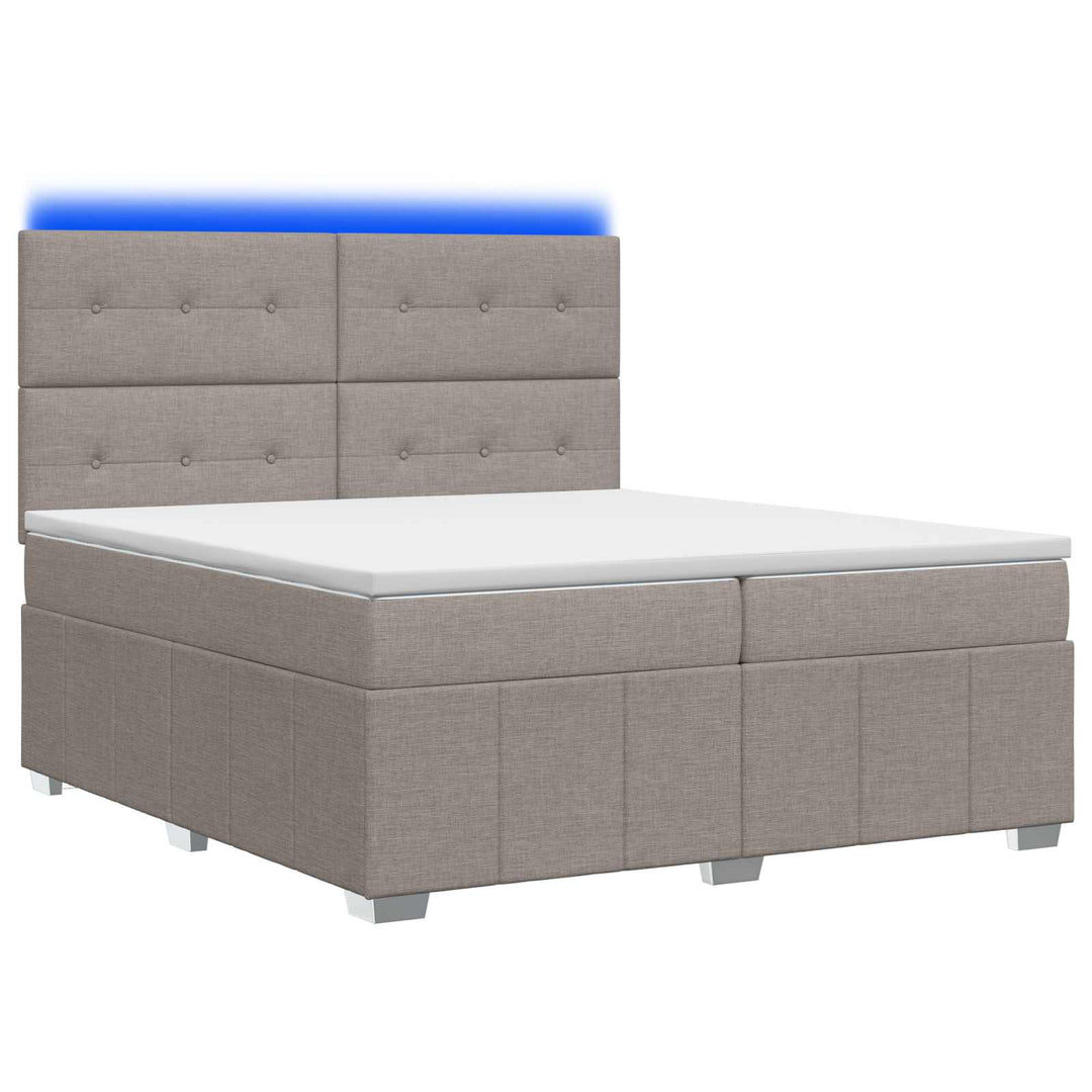 LED boksmadrasseng med madras Gråbrun 200 x 200 cm Stof