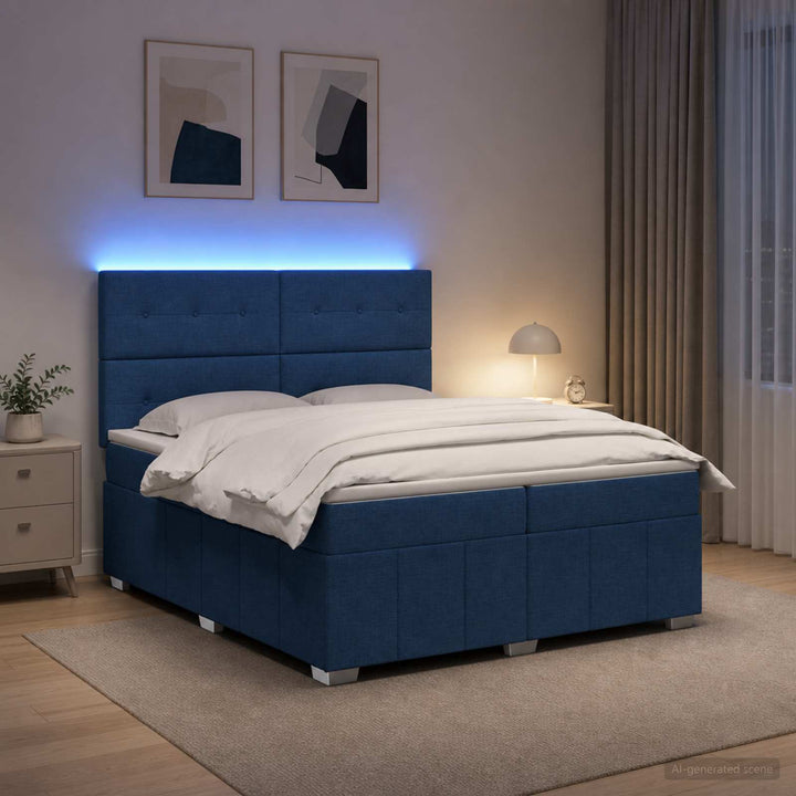 LED boksmadrasseng med madras Blå 200 x 200 cm Stof