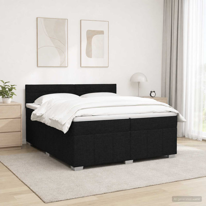 LED boksmadrasseng med madras Sort 200 x 200 cm Stof