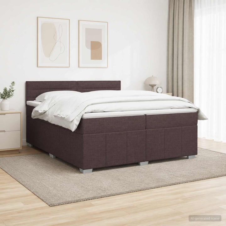 LED boksmadrasseng med madras Mørk Brun 200 x 200 cm Stof