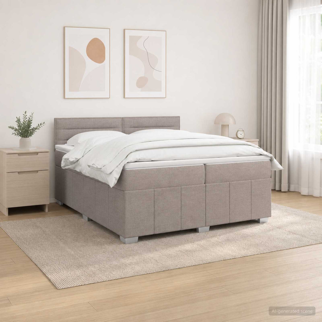 LED boksmadrasseng med madras Gråbrun 200 x 200 cm Stof