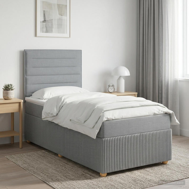 LED boksmadrasseng med madras Lysegrå 100 x 200 cm Stof