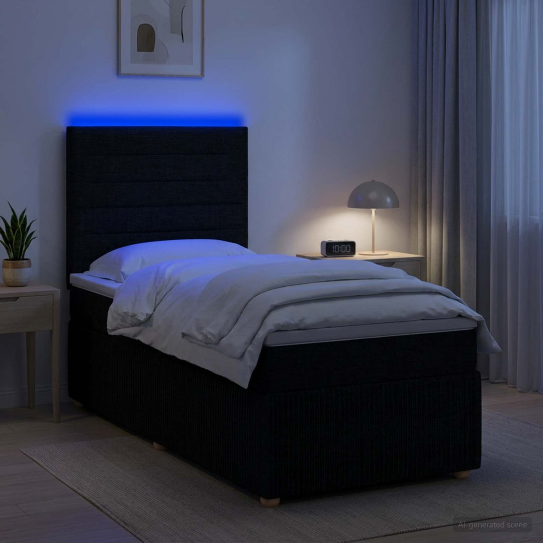 LED boksmadrasseng med madras Sort 80 x 200 cm Stof