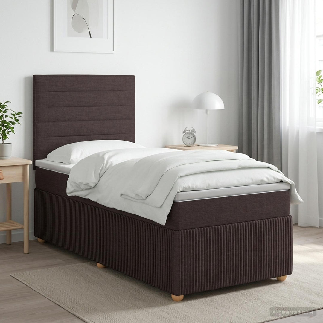 LED boksmadrasseng med madras Mørk Brun 90 x 200 cm Stof