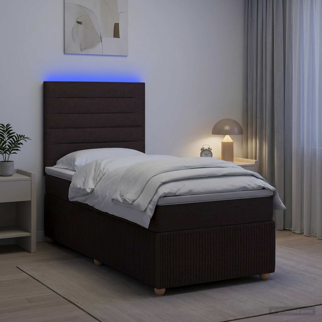 LED boksmadrasseng med madras Mørk Brun 90 x 200 cm Stof