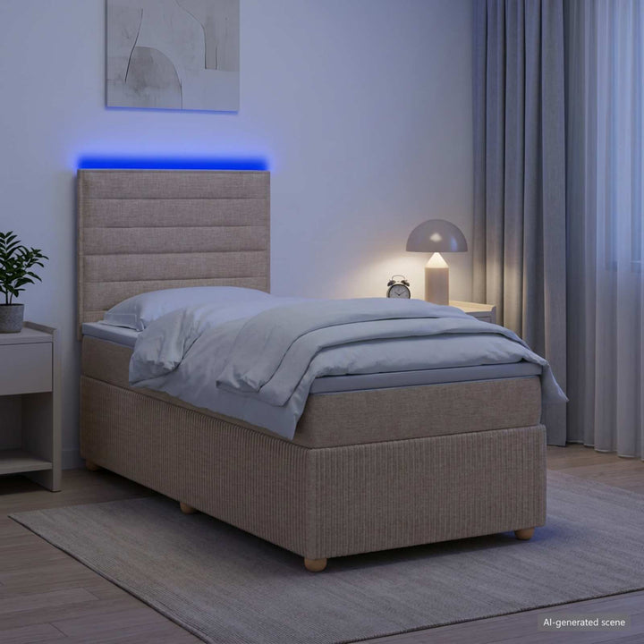 LED boksmadrasseng med madras Cremefarvet 90 x 190 cm Stof