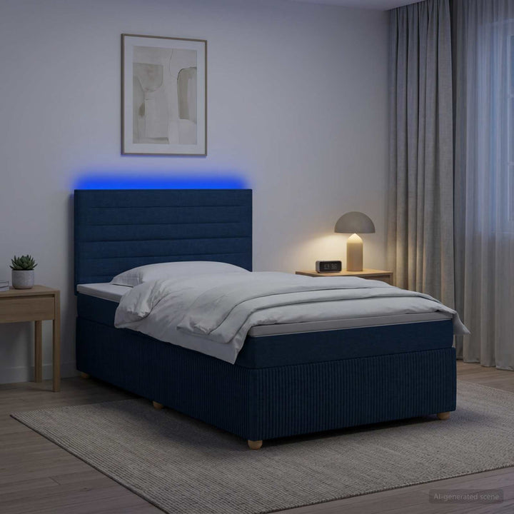 LED boksmadrasseng med madras Blå 90 x 200 cm Stof