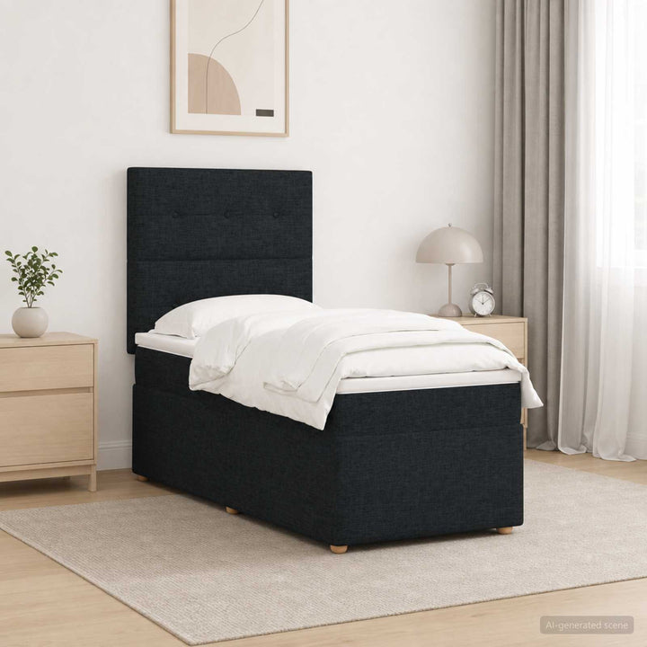 LED boksmadrasseng med madras Sort 90 x 200 cm Stof