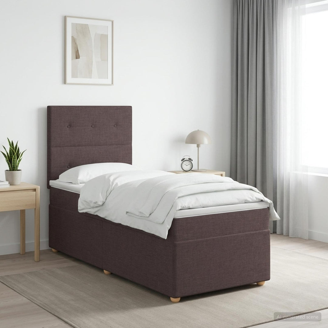 LED boksmadrasseng med madras Mørk Brun 90 x 190 cm Stof