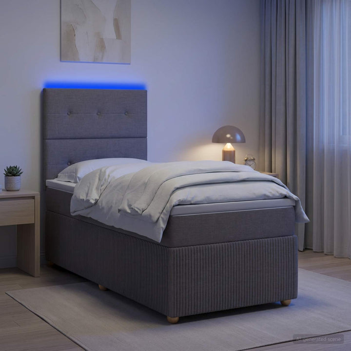 LED boksmadrasseng med madras Gråbrun 80 x 200 cm Stof