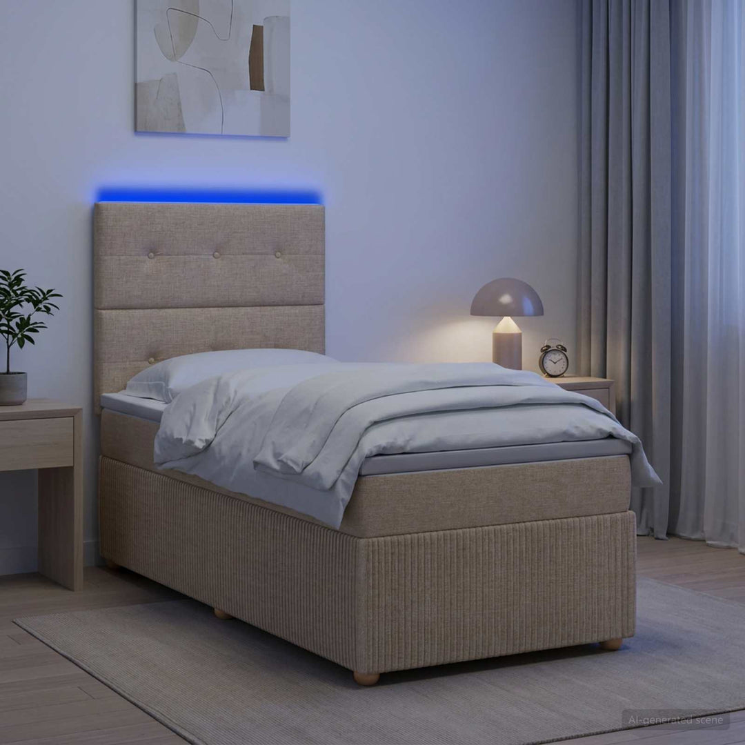 LED boksmadrasseng med madras Cremefarvet 80 x 200 cm Stof