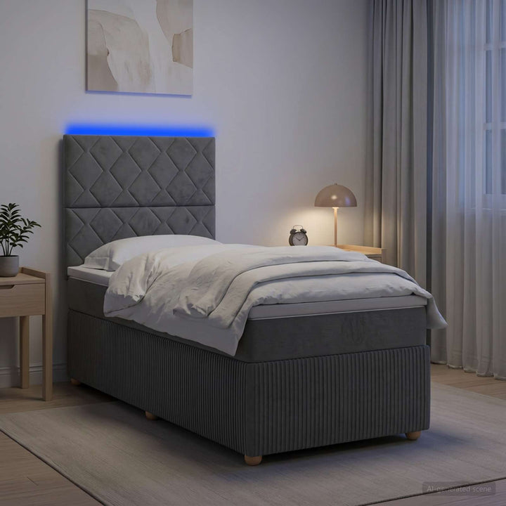 LED boksmadrasseng med madras Mørkegrå 80 x 200 cm Stof