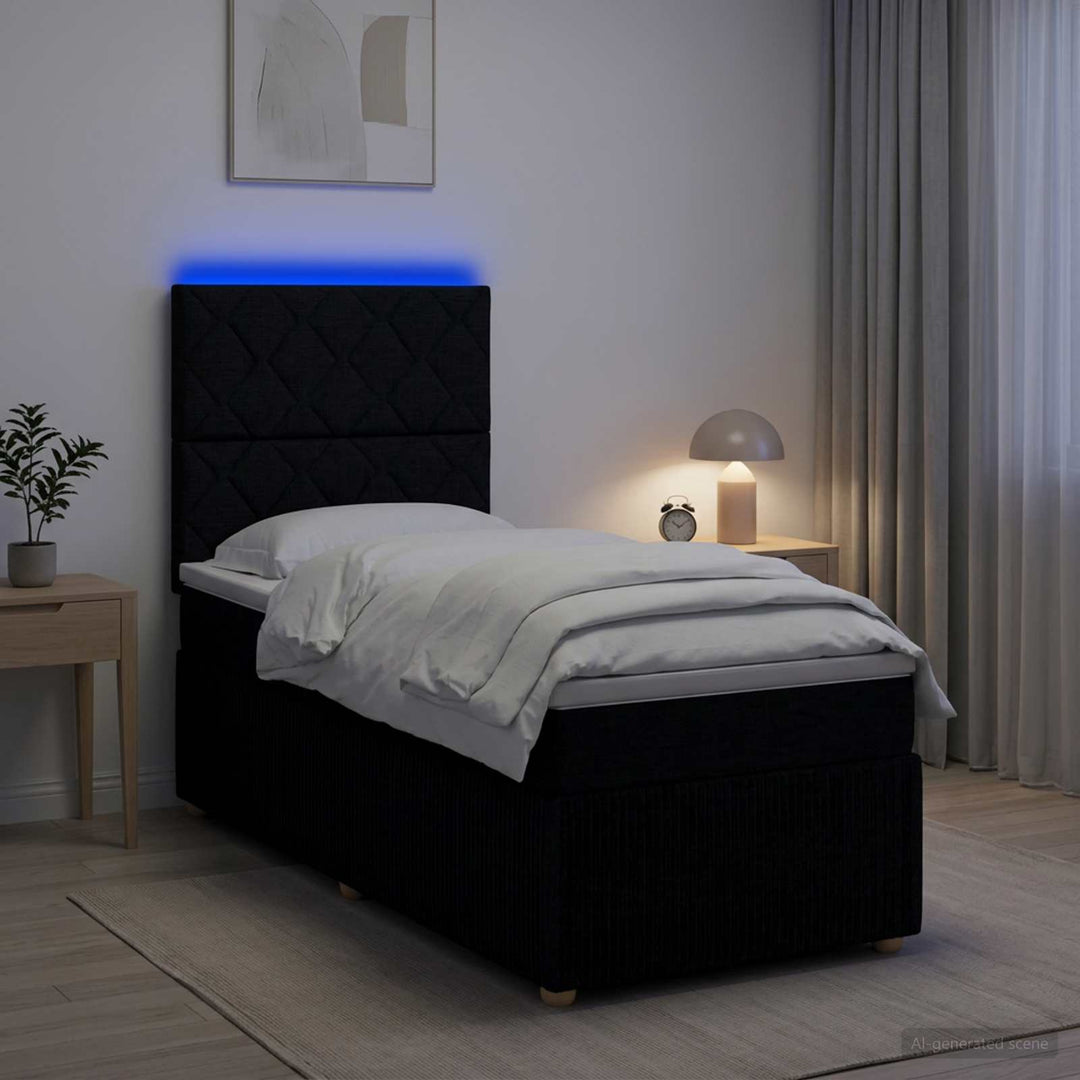 LED boksmadrasseng med madras Sort 100 x 200 cm Stof
