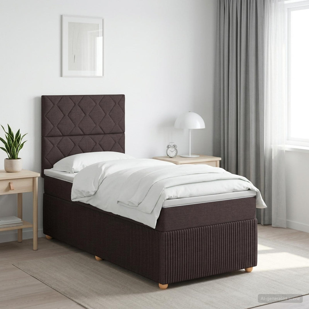 LED boksmadrasseng med madras Mørk Brun 90 x 190 cm Stof