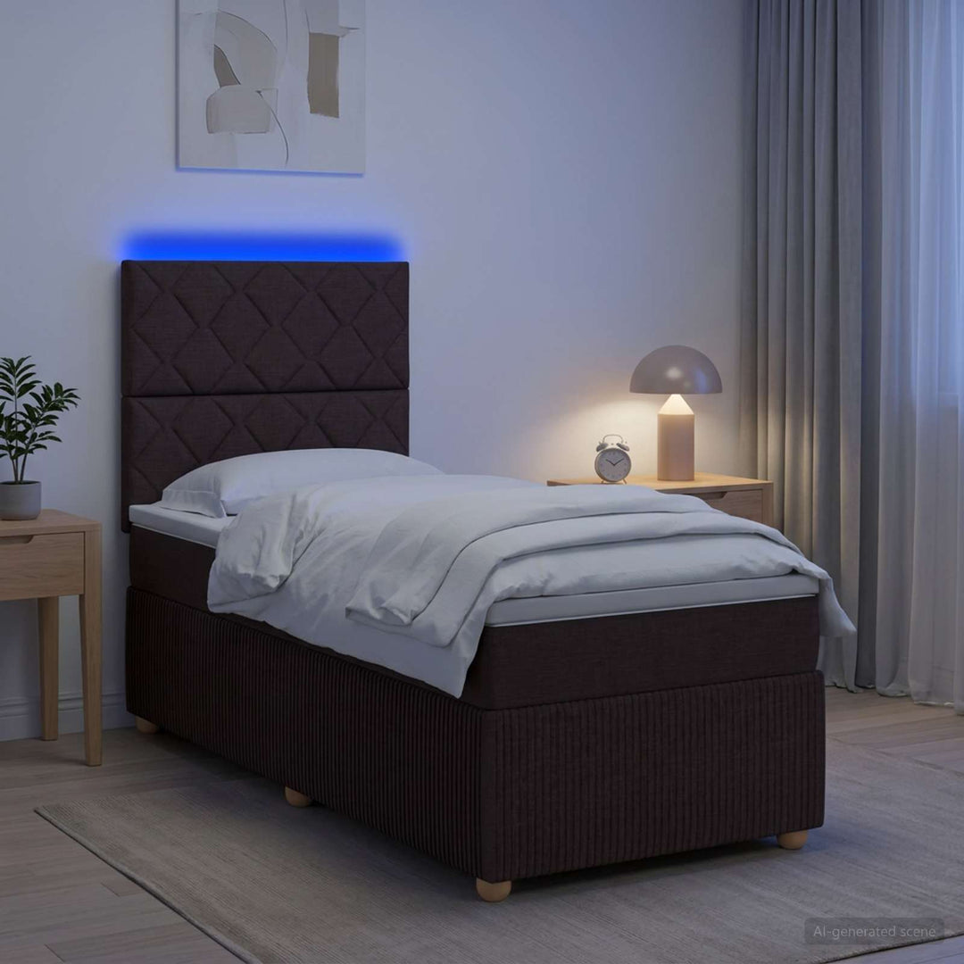 LED boksmadrasseng med madras Mørk Brun 80 x 200 cm Stof