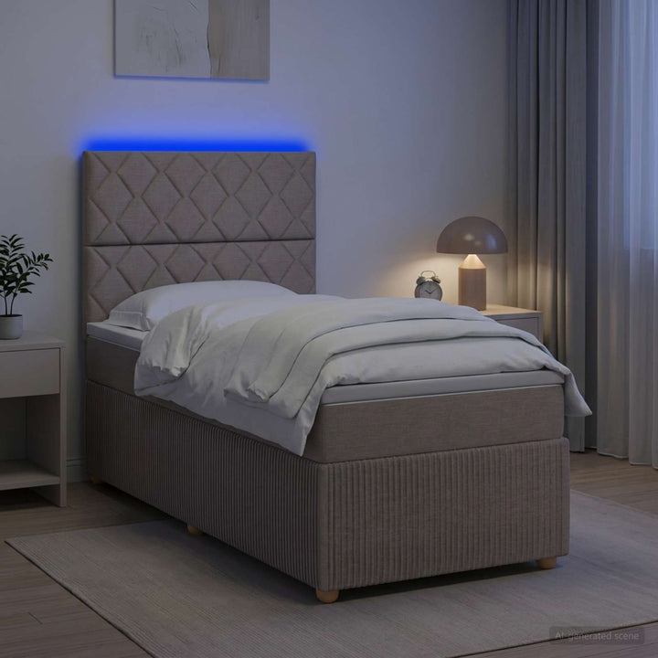 LED boksmadrasseng med madras Gråbrun 90 x 190 cm Stof