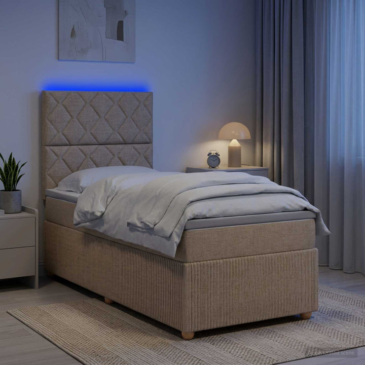 LED boksmadrasseng med madras Cremefarvet 90 x 200 cm Stof