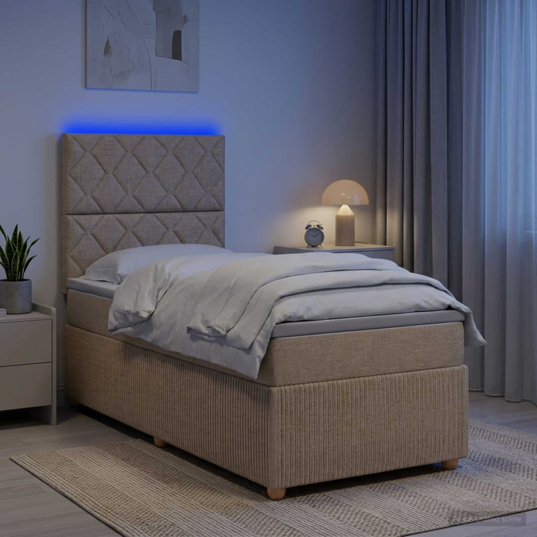 LED boksmadrasseng med madras Cremefarvet 80 x 200 cm Stof