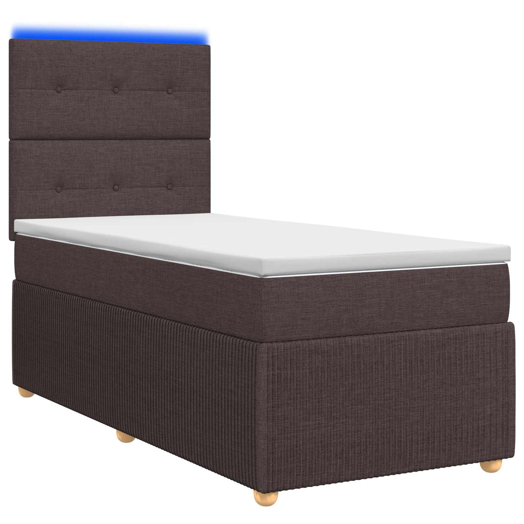 LED boksmadrasseng med madras Mørk Brun 90 x 190 cm Stof