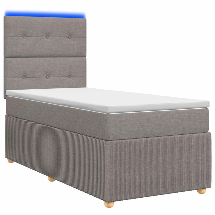 LED boksmadrasseng med madras Gråbrun 90 x 190 cm Stof