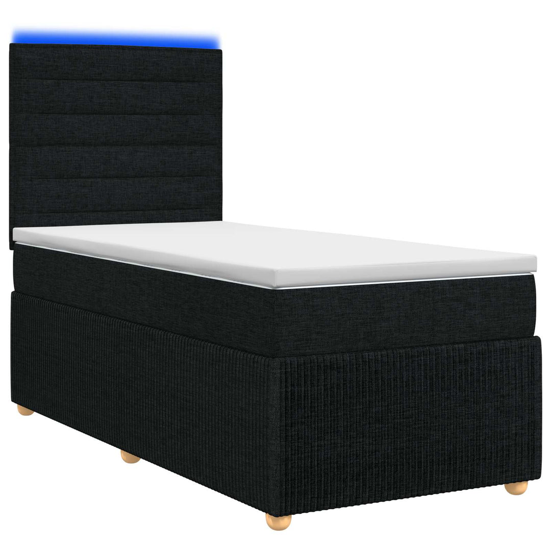 LED boksmadrasseng med madras Sort 90 x 200 cm Stof