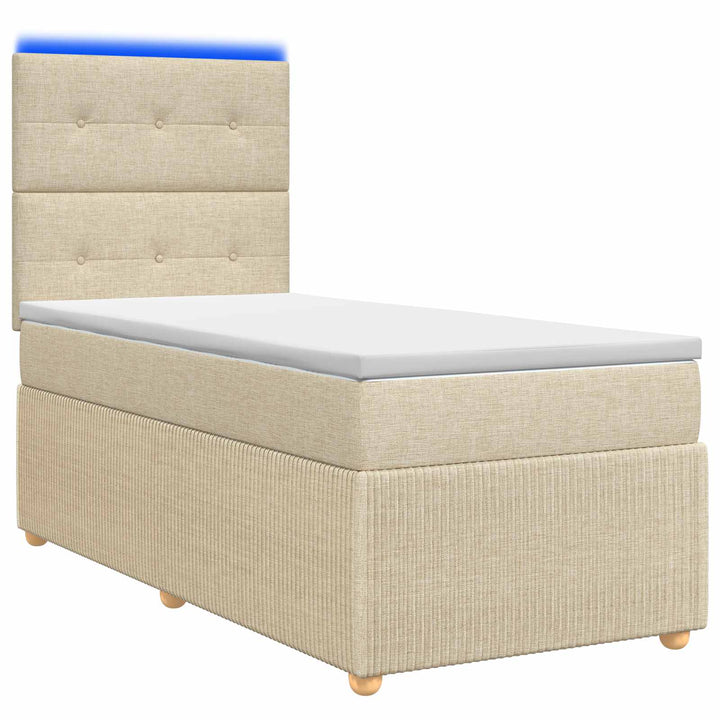 LED boksmadrasseng med madras Cremefarvet 90 x 200 cm Stof